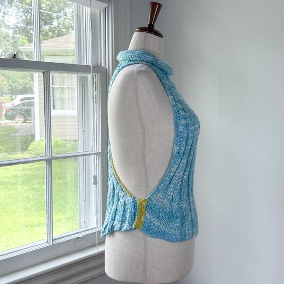 Free People Laguna Tank Blue Knit Sleeveless Sweater Size Small Cotton NWT - Picture 3 of 10